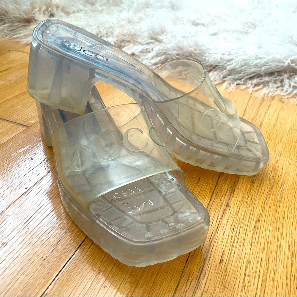 Gucci Clear Rubber Logo Mule Slide Sandal